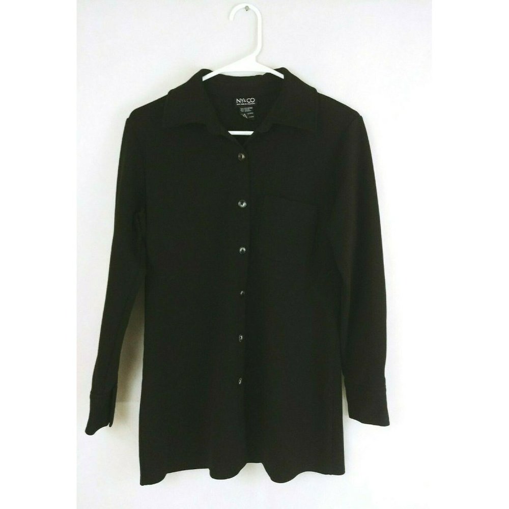 New York & Company Dress Shirt Black Button Up Cuffed Sleeves Size Small